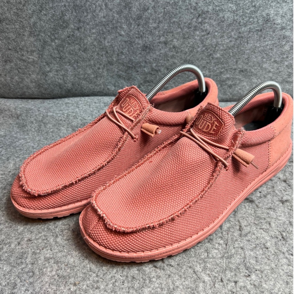 Hey Dude Wally Mens Salmon Pink Coral Mesh Slip On Loafers Shoes Size 12